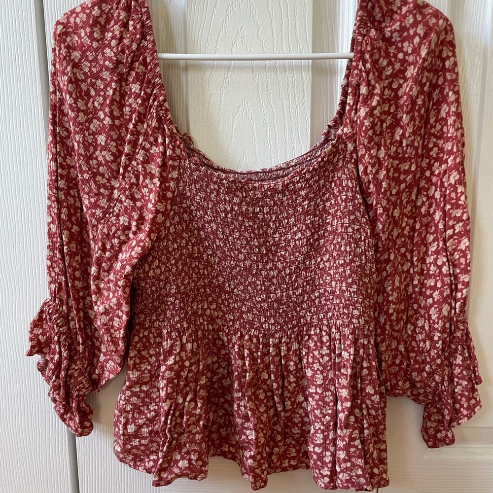 American Eagle Outfitters Red Floral Blouse